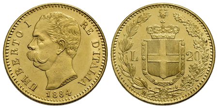 Umberto I (1878-1900) - 20 Lire - 1884 - AU RR Pag. 580; Mont. 20<br>FDC