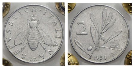 Repubblica Italiana (emissioni in lire) (1946-2001) - 2 Lire - 1958 - IT RR Mont. 7 Periziata Rocco 