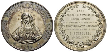 RELIGIOSE - Medaglia - 1871 - Esercizi spirituali in Pecetto Torinese - Busto della Madonna di front