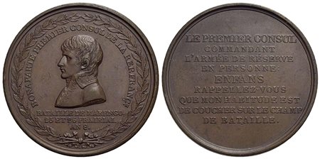 NAPOLEONICHE - Napoleone I, Console (1799-1804) - Medaglia - 1800 - Battaglia di Marengo - Busto a s