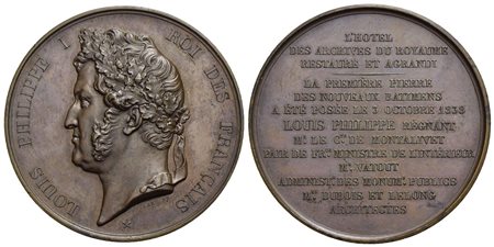 FRANCIA - Luigi Filippo I (1830-1848) - Medaglia - 1838 - Restauro archivio di stato - Testa laureat