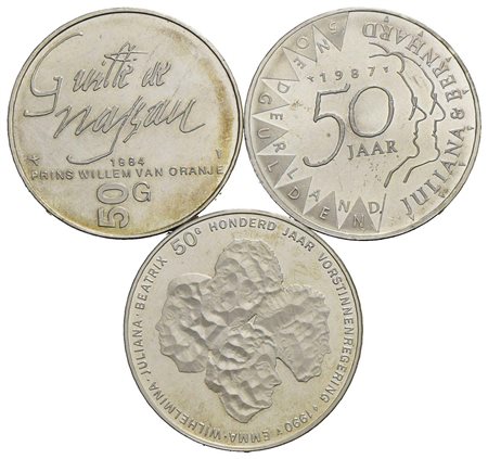 Estere - OLANDA - 50 Gulden 1984 (Kr. 208), 1987 (Kr. 209) e 1990 (Kr. 214) - Lotto di tre monete<br