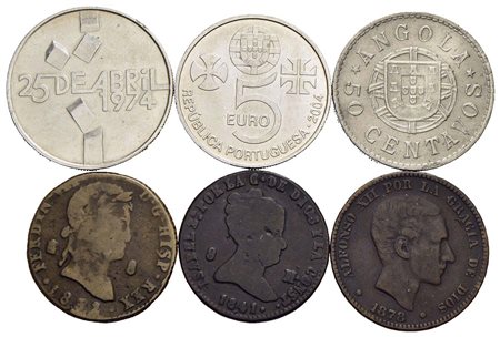 Estere - PORTOGALLO (3) - SPAGNA (3) - Lotto di 6 monete<br>MB÷FDC