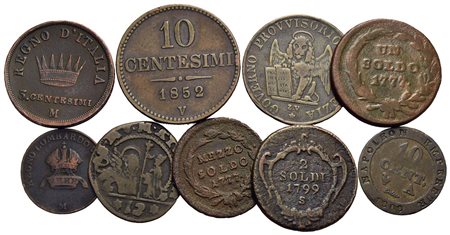 Zecche Italiane - Lotto di 9 monete italiane diverse -<br>med. BB