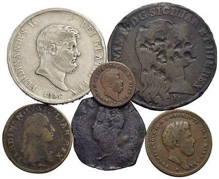 Zecche Italiane - NAPOLI - Lotto di 6 monete di cui una è un falso d'epoca (piastra 1796) -<br>MB÷BB