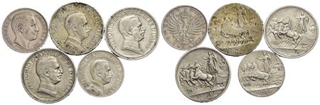 Savoia - Lotto di 5 monete in Ag. -<br>qBB÷qSPL