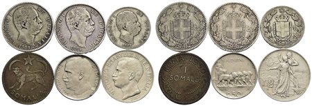 Savoia - Lotto di 6 monete di cui 4 Ag. -<br>med. BB