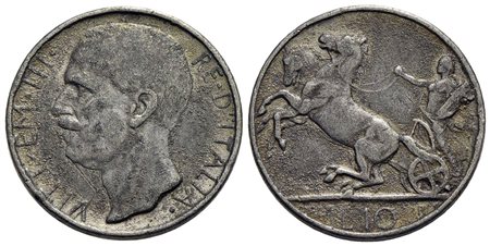 Vittorio Emanuele III (1900-1943) - 10 Lire - 1928 Biga - (AG g. 6,66) NC Falso d'epoca di peso scar