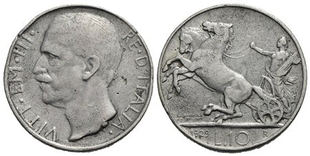 Vittorio Emanuele III (1900-1943) - 10 Lire - 1929 Biga - (AG g. 7,16) Pag. 694a; Mont. 94 Falso d'e