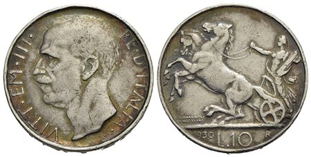 Vittorio Emanuele III (1900-1943) - 10 Lire - 1930 Biga - (AG g. 10,61) R Falso d'epoca di peso magg