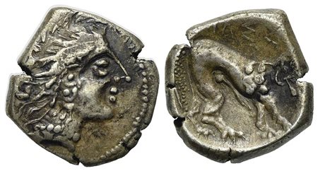 Celtic, Southern Gaul. Insubres, Drachm, 2nd century BC. AR (g 2,92; mm 13; h 12). Imitating Massalia. Wreathed head of female r.; Rv. Lion standing r. BMC 3-6. Very fine