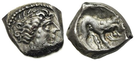 Celtic, Southern Gaul. Insubres, Drachm, 2nd century BC. AR (g 3,20; mm 13,5; h 12). Imitating Massalia. Wreathed head of female r.; Rv. Lion standing r. BMC 3-6. Very fine