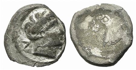 Etruria, Populonia, 5 Asses, 3rd century BC. AR (g 1,26; mm 12,5). Male head r; V to l.; Rv. Blank. EC Series 90; HNItaly 170. Rare, good fine