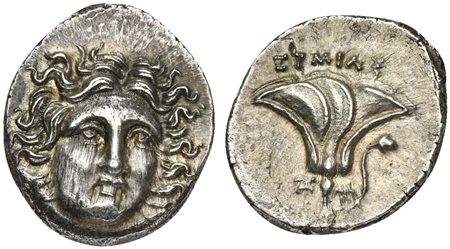 Kings of Macedon, Perseus (179-168 BC); AR Drachm (g 2,58; mm 16; h 11); Uncertain mint in Thessaly; Hermias, magistrate, ca. 171/0 BC; Head of Helios facing slightly r. Rv. Rose; EPMIAΣ above, Z-Ω flanking stem. SNG Keckman 793-5