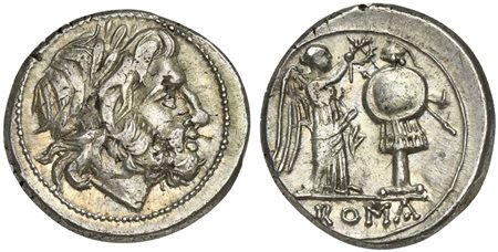 Anonymous, Victoriatus, Sicily, 211-208 BC. AR (g 3,33; mm 18; h 4). Laureate head of Jupiter r., Rv. Victory standing r., crowning trophy; ROMA in exergue. Crawford 70/1; RSC -; cf. Sydenham 83. Very fine / good very fine