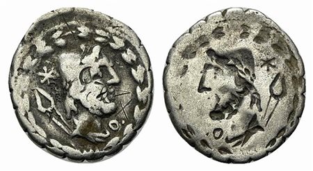 Lucius Aurelius Cotta, Serrate Brockage Denarius, Rome, 105 BC. AR (g 3,59; mm 18; h 12). Draped bust of Vulcan r., wearing laureate pileus; control mark to r.; all within wreath. R/ Incuse of obverse. Cf. Crawford 314/1b. Bankers