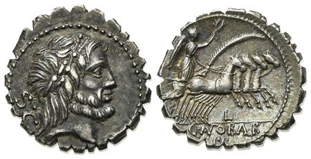 Q. Antonius Balbus, Serrate Denarius, Rome, 83-82 BC. AR (g 4,02; mm 19; h 3). Laureate head of Jupiter r.; S•C behind, Rv. Victory driving quadriga r., holding reins, palm frond and wreath; L below horses, Q•(ANT)O•B(AL)B / PR in