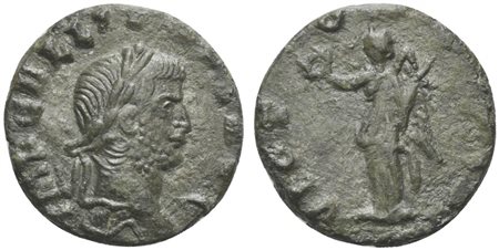 Gallienus (253-268), Denarius, Rome, AD 265. AE (g 2,29; mm 15; h 7). IMP GALLIENVS AVG, Laureate head r., Rv. VICTO[…], Victory standing l., holding wreath and palm. RIC 361. Very fine