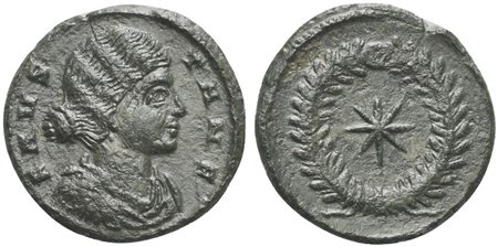 Fausta (Augusta, 324-326), Follis, Thessalonica, 318-9. AE (g 2,39; mm 18; h 12). FAVS-TA N F, Draped bust r., Rv. Eight-rayed star within wreath. RIC 51. Very fine