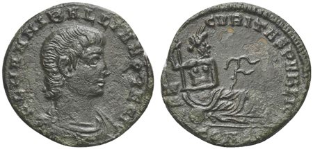 Hanniballianus (Rex Regum, 335-337), Follis, Constantinople, 336-7. AE (g 1,56; mm 16; h 12). F L HANNIBALLIANO REGI, Bareheaded, draped and cuirassed bust r., Rv. SECVRITAS PVBLICA, Euphrates reclining right, leaning on scepter; 