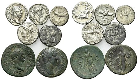 Lot of 7 Roman Republican and Roman Imperial AR and AE coins, to be catalog. Lot sold as is, no return