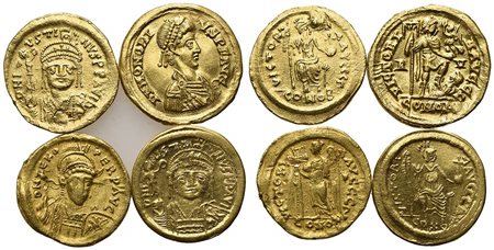 Lot of 4 Roman and Byzantine AV Solidii, including Honorius, Zeno and Justin II. Lot sold as is, no return