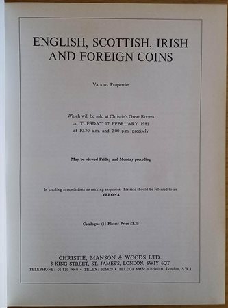 Christie's London Volume in Mezza Pelle con titolo in oro al dorso, contenente i seguenti cataloghi: 17 February 1981, 17 March 1981, 14 April 1981, 27 May 1981, 09 June 1981, 14 July 1981, 06 October 1981, 20-21 October 1981, 04 