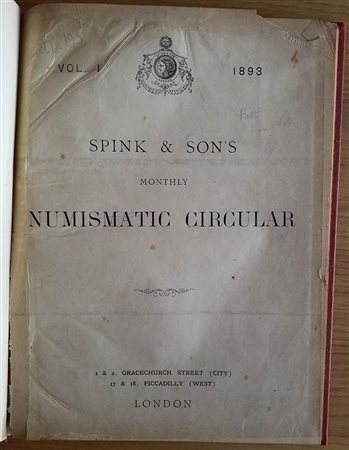 Spink & Son's Numismatic Circular Annata completa. 1893. Tutta Tela con titolo al dorso, ill. in b/n. Buono stato