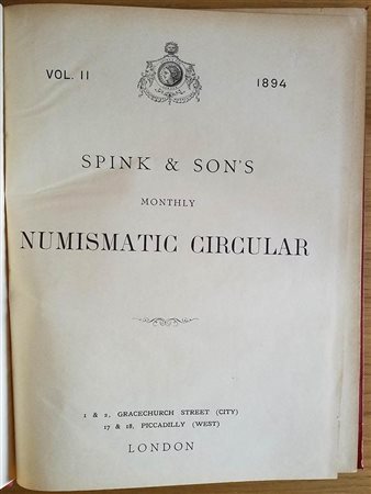 Spink & Son's Numismatic Circular Annata completa. 1894. Tutta Tela con titolo al dorso, ill. in b/n. Buono stato