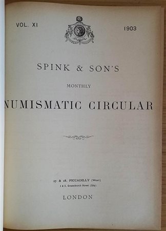 Spink & Son's Numismatic Circular Annata completa.  1903. Mezza Pelle con titolo al dorso, ill. in b/n. Buono stato