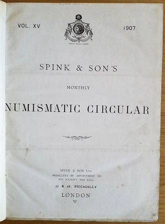 Spink & Son's Numismatic Circular Annate complete. 1907-1908. Mezza Tela con titolo al dorso, ill. in b/n. Buono stato