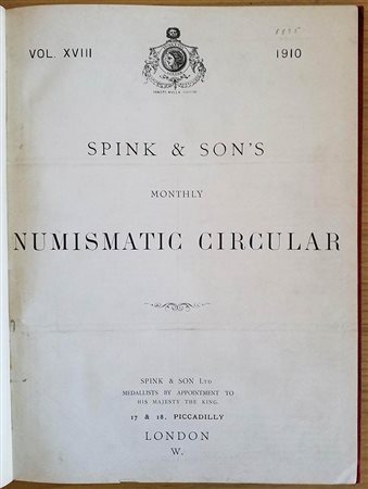 Spink & Son's Numismatic Circular Annata completa. 1910. Tutta Tela con titolo al dorso, ill. in b/n. Buono stato