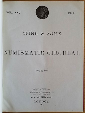 Spink & Son's Numismatic Circular Annata completa.  1917 Mezza Pelle con titolo al dorso, ill. in b/n. Buono stato