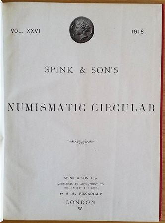 Spink & Son's Numismatic Circular Annata completa.  1918 Mezza Pelle con titolo al dorso, ill. in b/n. Buono stato