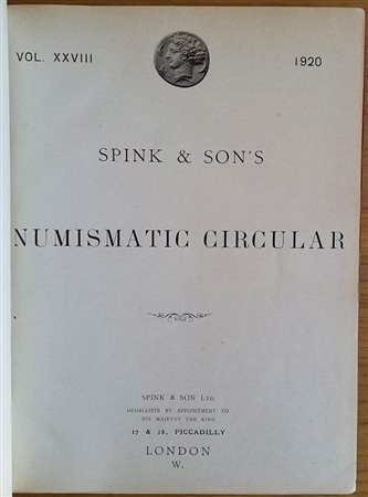 Spink & Son's Numismatic Circular Annata completa.  1920. Mezza Pelle con titolo al dorso, ill. in b/n. Buono stato