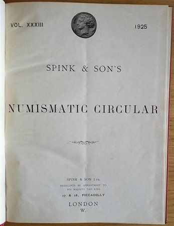 Spink & Son's Numismatic Circular Annata completa. 1925. Tutta Tela con titolo al dorso, ill. in b/n. Buono stato