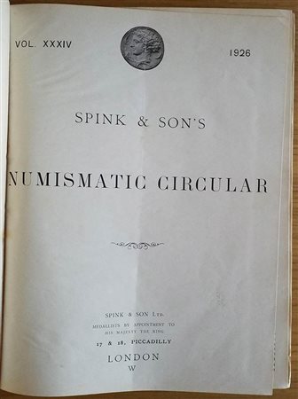 Spink & Son's Numismatic Circular Annata completa. 1926. Tutta Tela con titolo al dorso, ill. in b/n. Buono stato