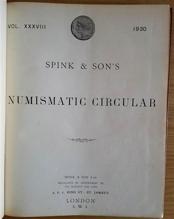 Spink & Son's Numismatic Circular Annata completa.  1930 Mezza Pelle con titolo al dorso, ill. in b/n. Buono stato