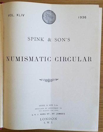 Spink & Son's Numismatic Circular Annate complete. 1936-1939. Mezza Pelle con titolo al dorso, ill. in b/n. Buono stato