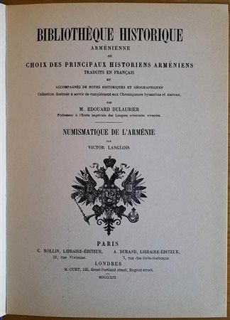 Langlois V., Numismatique de l'Arménie. Forni reprint, 1979. Hardcover, 87pp., 4 plates of line drawings. Very good condition