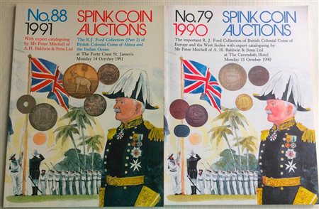 Spink Auction No. 79 The Important R.J. Ford Collection 2 Cataloghi. 1) Auction 79. R.J. Ford Collection of British Coins of Europe and thec West Indies Part 1. London 16 October 1990. Brossura ed. pp. 33, lotti 725, tavv. 38 in b