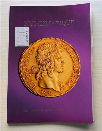 Vinchon F. B. Monnaies de Collection. Paris 13 Avril 1991. Brossura ed. lotti 481, ill. in b/n. Tavv. 2 di ingrandimenti a colori. Con lista prezzi di realizzo. Ottimo stato