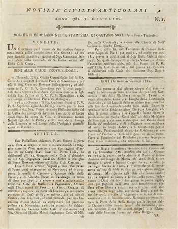 [MILANO - GIORNALI] - Notizie politiche. Milano: Gaetano Motta, 1781; 1785-1787