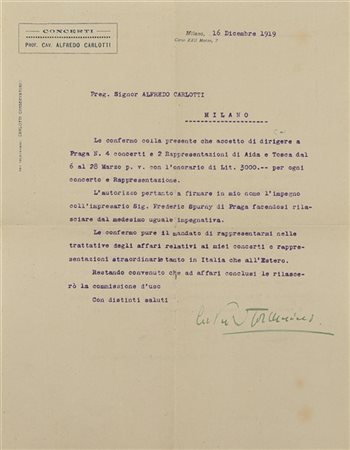 TOSCANINI, Arturo (1867-1957) - Contratto dattiloscritto firmato per la direzio