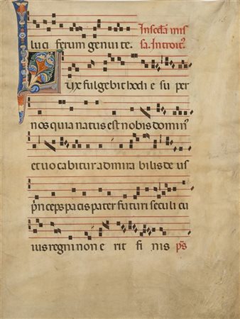 [ANTIFONARIO] - Bifolio di antifonario, Italia, Scuola Umbra, sec XIV. (535 x 4
