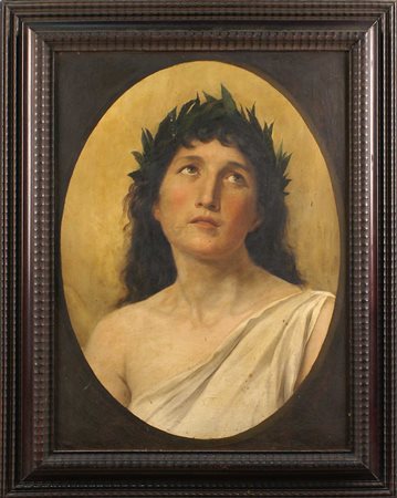 SCUOLA FRANCESE XIX Sec. "Allegoria della poesia", olio su tela, entro...