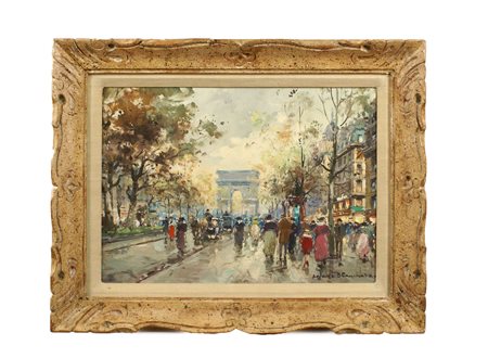 ANTOINE BLANCHARD Francia 1910 - 1988 "Veduta dell'arco di trionfo", olio su...