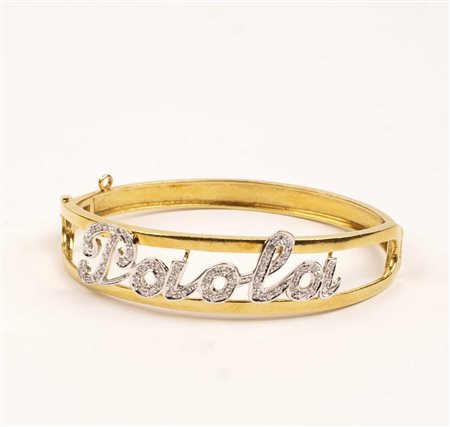 BRACCIALE MANETTA IN ORO GIALLO E BIANCO 18KT Con diamanti taglio brillante...