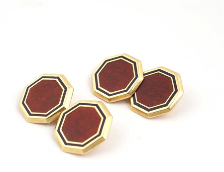 GEMELLI OTTAGONALI IN ORO GIALLO 18KT anni' 40/50 E smalto policromo Peso 10 gr.