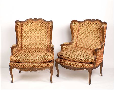 COPPIA DI POLTRONE BERGERE vecchia manifattura In faggio tinto noce...